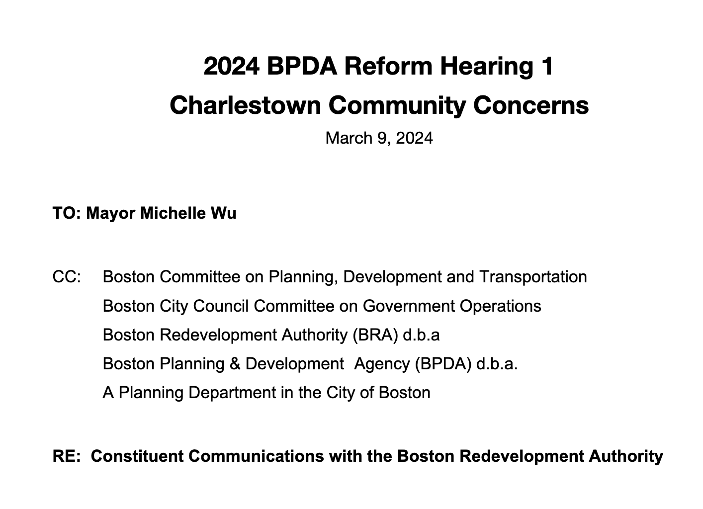 2024 BPDA Reform Hearing 1 Charlestown Community Concerns 2024 